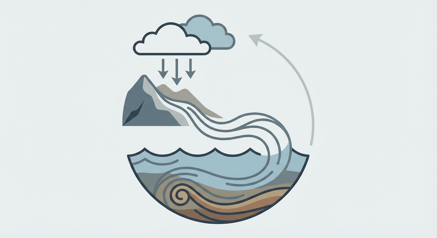 Representative image for question: What natural geochemical process converts atmospheric CO2 into bicarbonate ions that can be transported to oceans and...