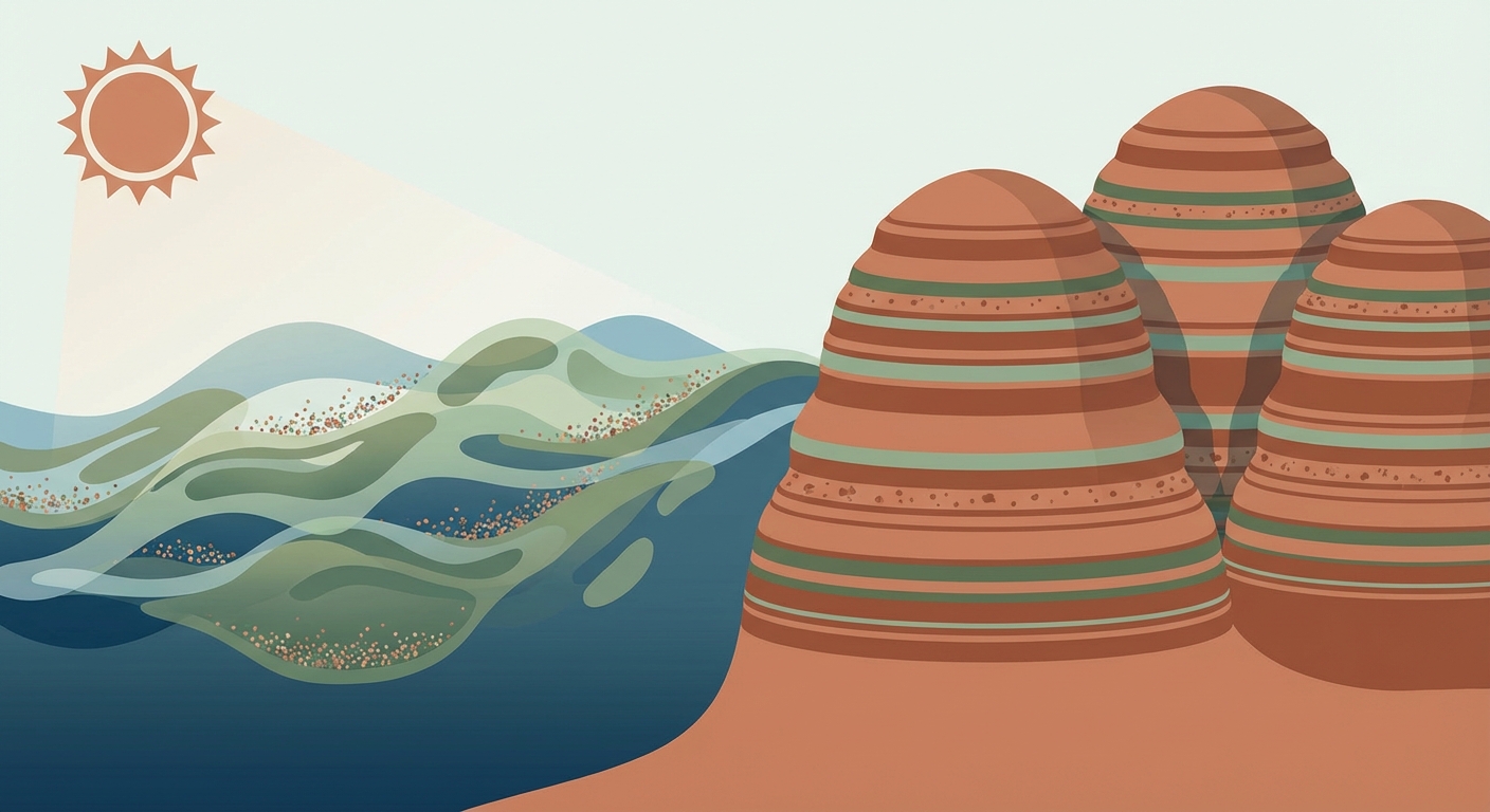 Representative image for question: Stromatolites are layered structures formed primarily by which organisms that trap sediment and precipitate minerals?