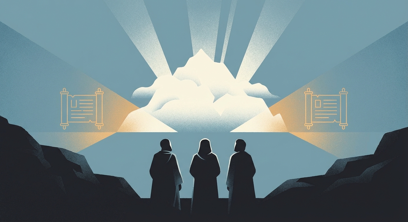 Representative image for question: Which two Old Testament figures appear with Jesus during the Transfiguration as described in the Synoptic Gospels?