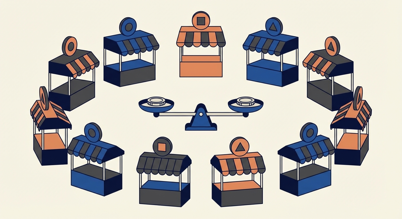 Representative image for question: Which feature best characterizes monopolistic competition in the long run?