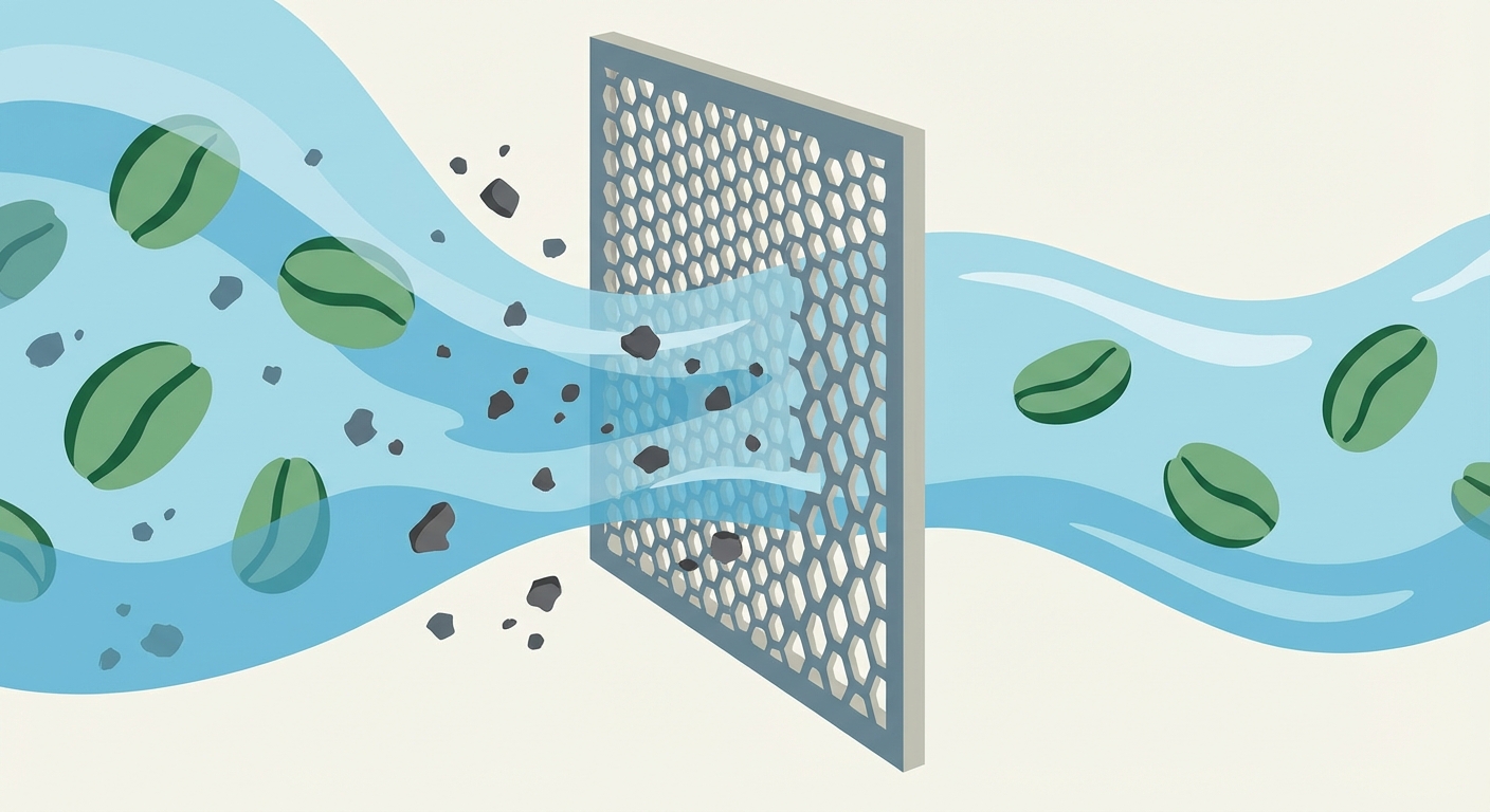 Representative image for question: Which decaffeination method uses only water and activated charcoal filters to remove caffeine from green coffee beans?