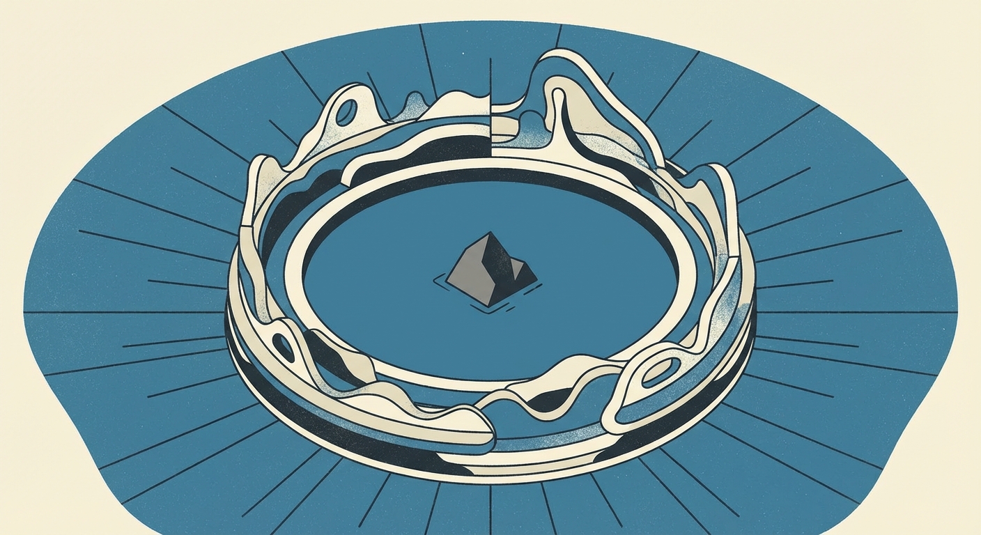 Representative image for question: Which geologic process best explains the formation of coral atolls that encircle central lagoons?