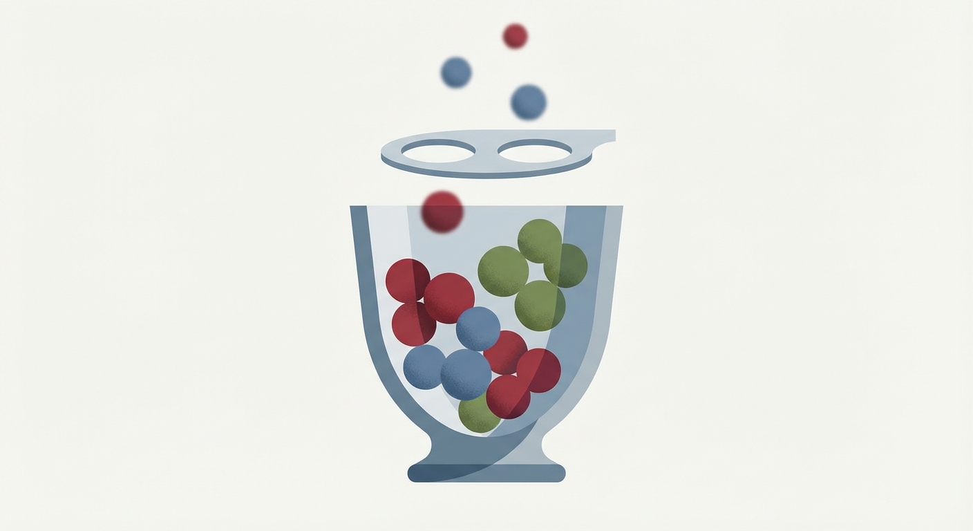 Representative image for question: A bag contains 3 red, 4 blue, and 5 green balls. Two balls are drawn without replacement. What is the probability bot...