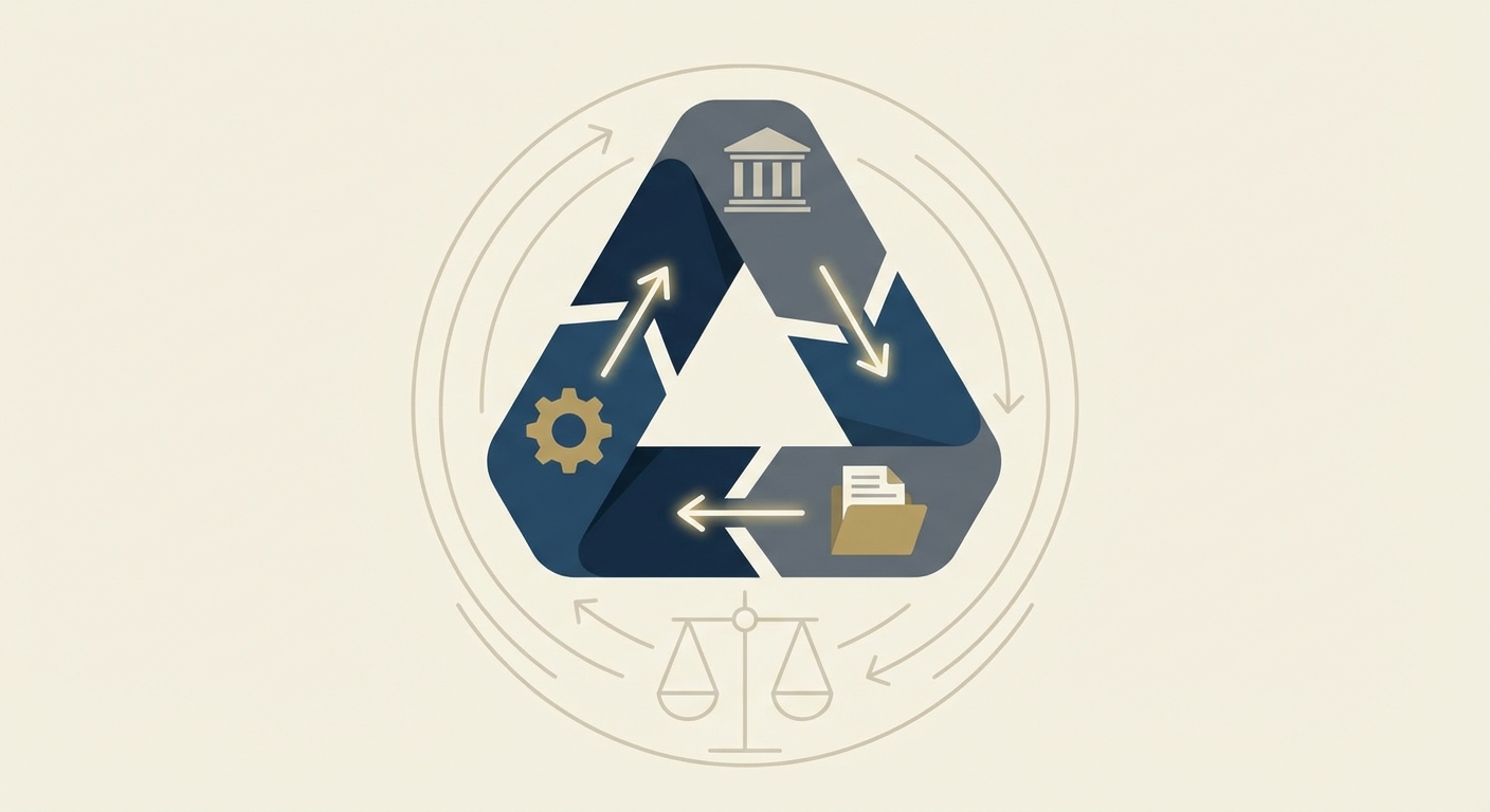 Representative image for question: Which three actors are traditionally said to form an "iron triangle" in policy-making?
