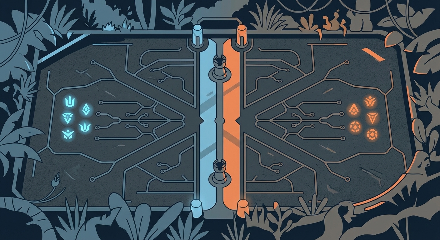 Representative image for question: Which multiplayer online battle arena (MOBA) game is played as two teams of five players on the map called Summoner's...