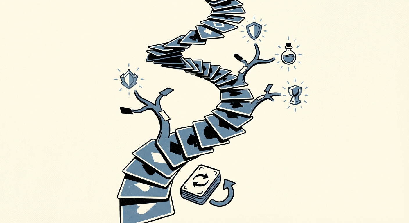 Representative image for question: Which game popularized the roguelike deckbuilding hybrid, reaching full release in 2019?